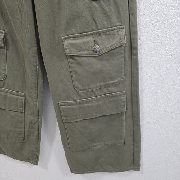 Forever 21 Womens Olive Cargo Pants Y2k Wide Leg Utility Multi Pocket Cotton S - Picture 5 of 13